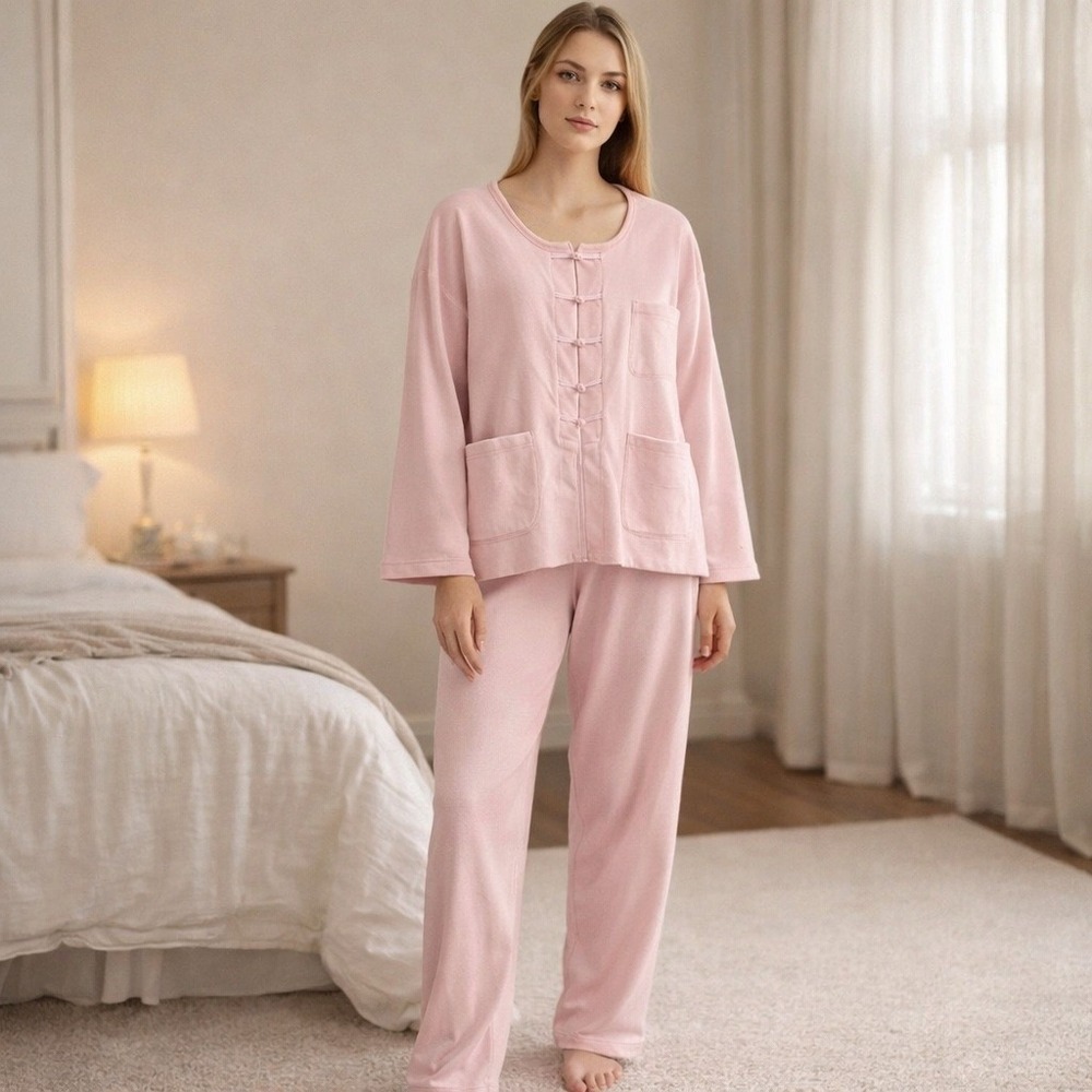 Vintage 90s Victoria Secret Country 2PC Lounge Set L Pink Comfy Frog Closure PJS